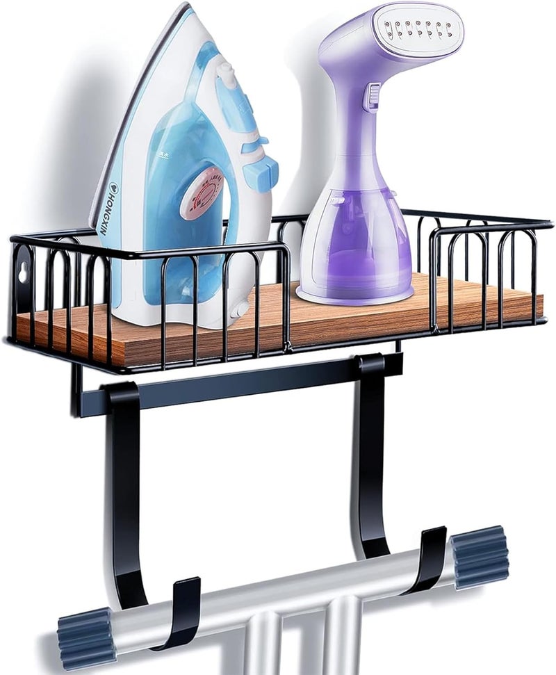 TJMOREE Ironing Board Hanger Metal Wall Mount Iron and Ironing Board Holder, Laundry Room Decor and Storage with Large Storage Black - Image 1